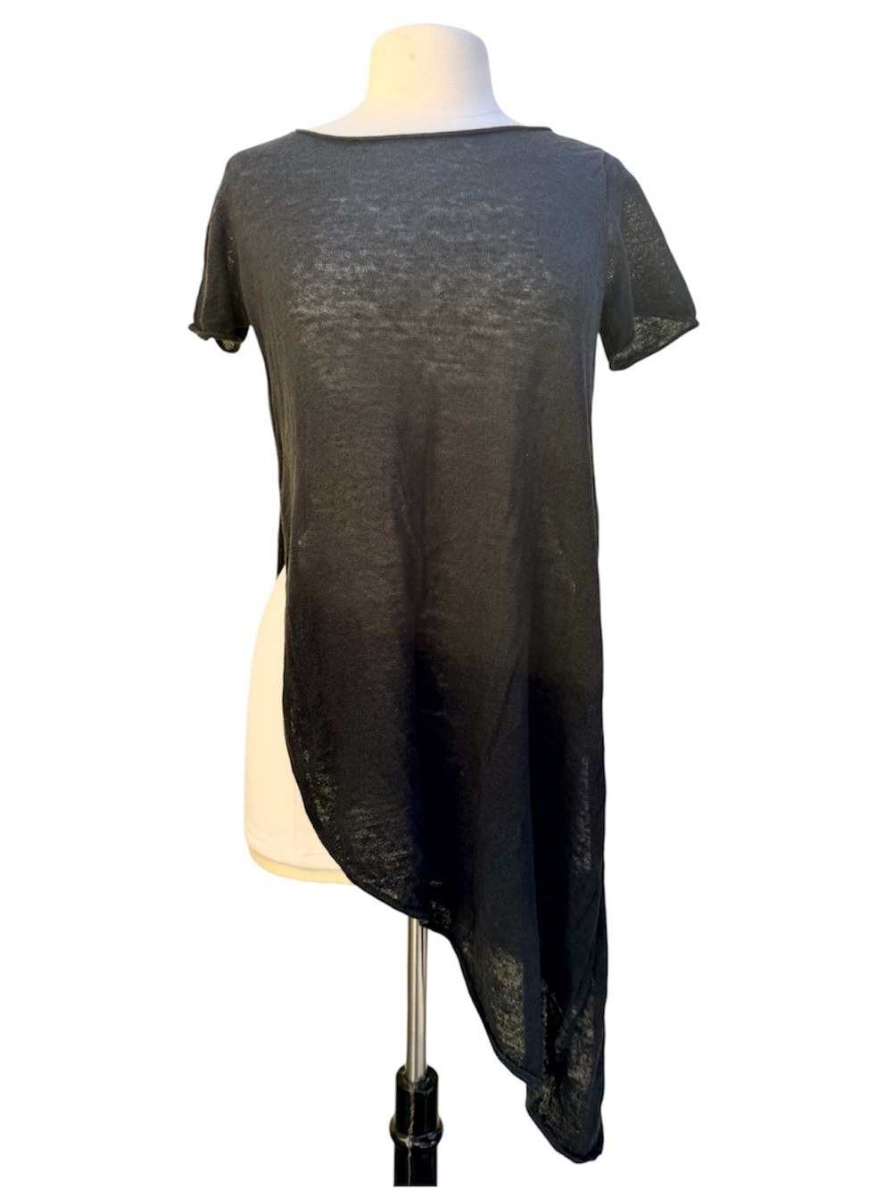 Eileen Fisher Black Organic Linen Knit Tunic Dress XS Asymmetrical Minimalist